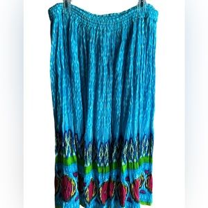 Deja Bleu Collections Size Large Blue Crinkle Cotton Maxi Skirt, elastic waist